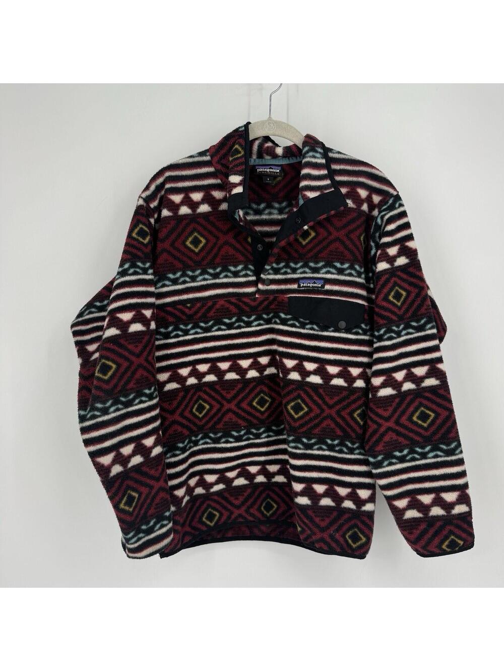 patagonia sweatshirt aztec  mens small synchilla snap-t saltillo cinder red